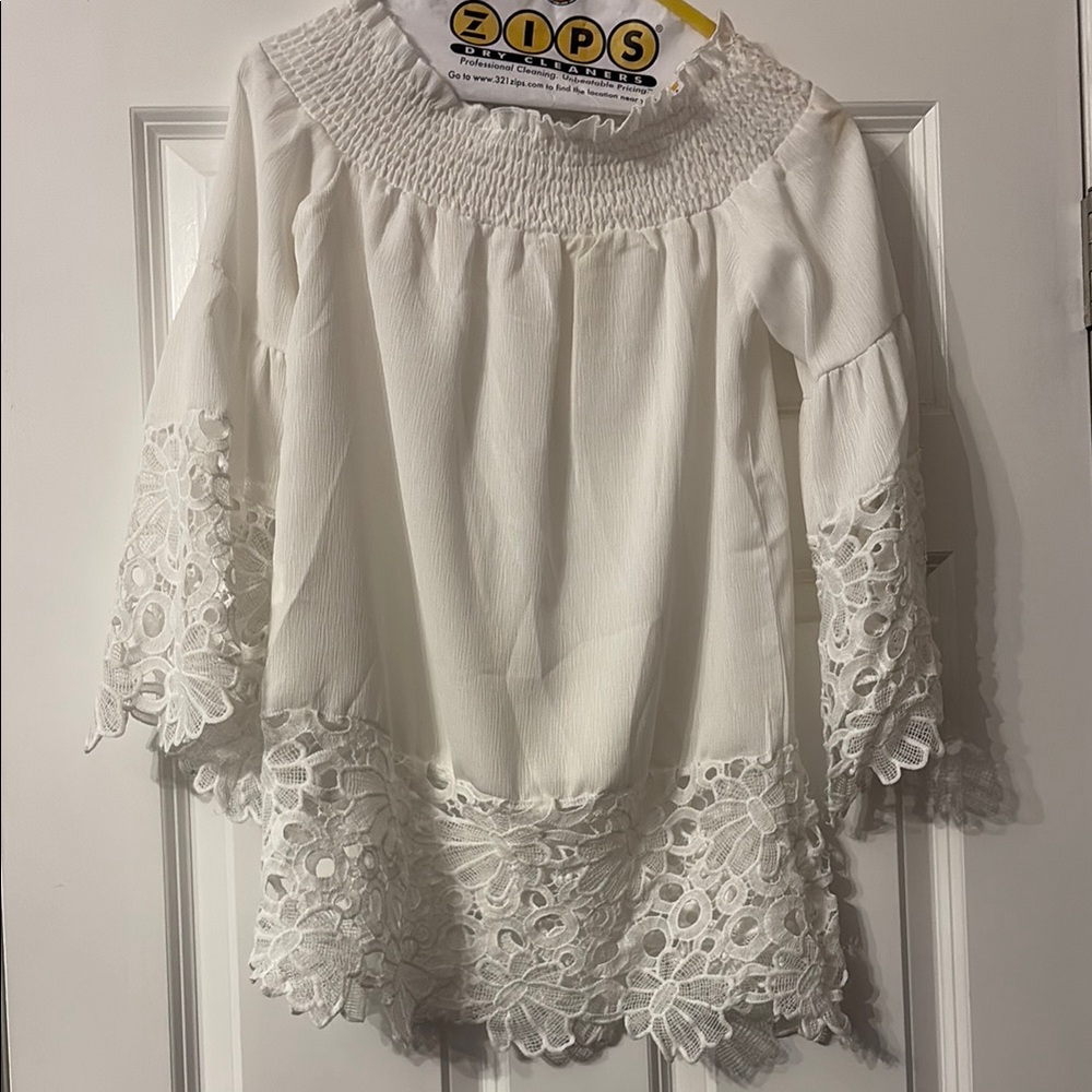 White Lace Trim Women's Top
